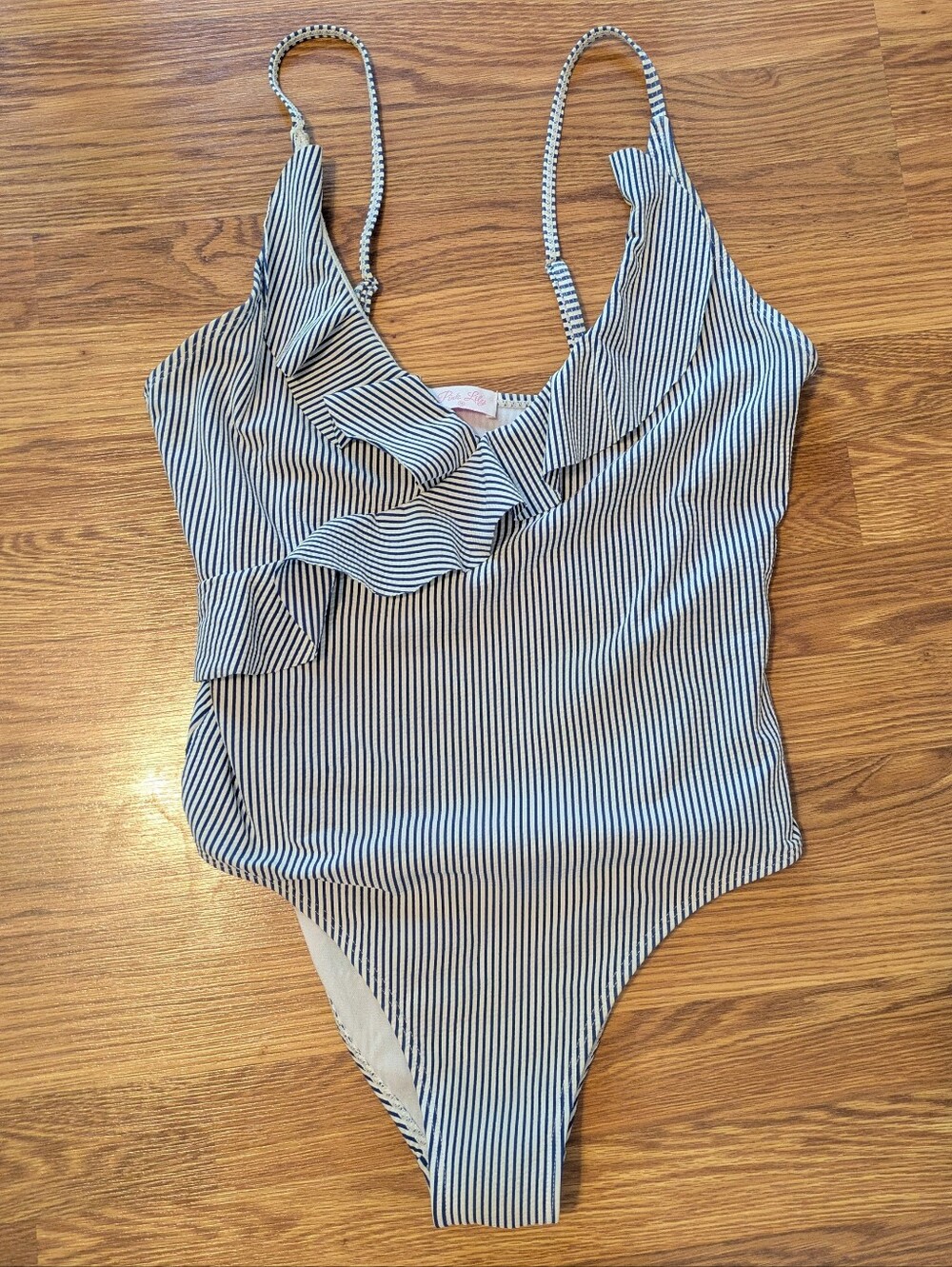Pink Lily Seersucker Striped Ruffle One-Piece Bathingsuit
